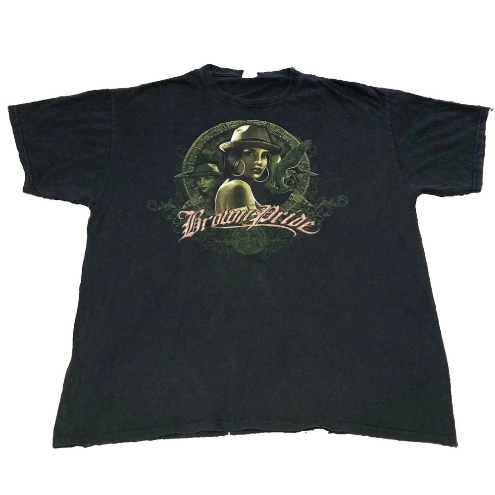Fruit of the Loom Brown Pride Graphic T-Shirt Black XL Lowrider Chicano Style